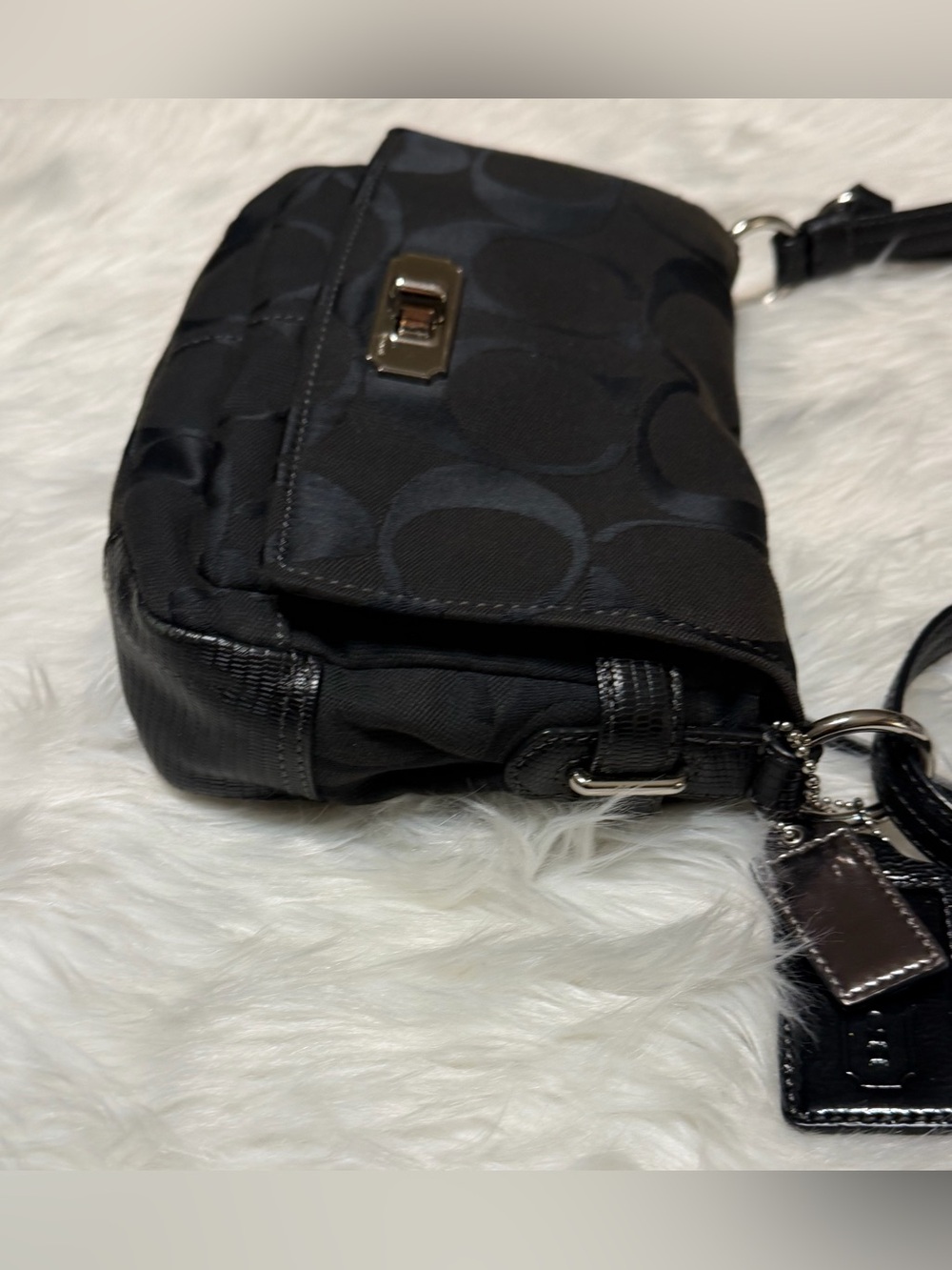 Coach Chelsea Flap Black Signature Turn Lock Shoulder Bag Silver Hardware F17798 - Picture 6 of 11